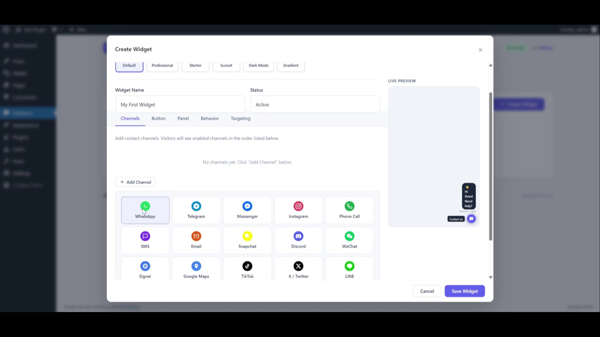 TapReach widget editor with live preview